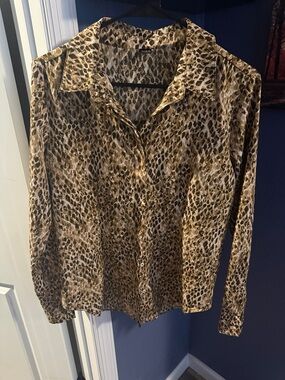 SHEIN Brown Leopard Print Button-Down Blouse